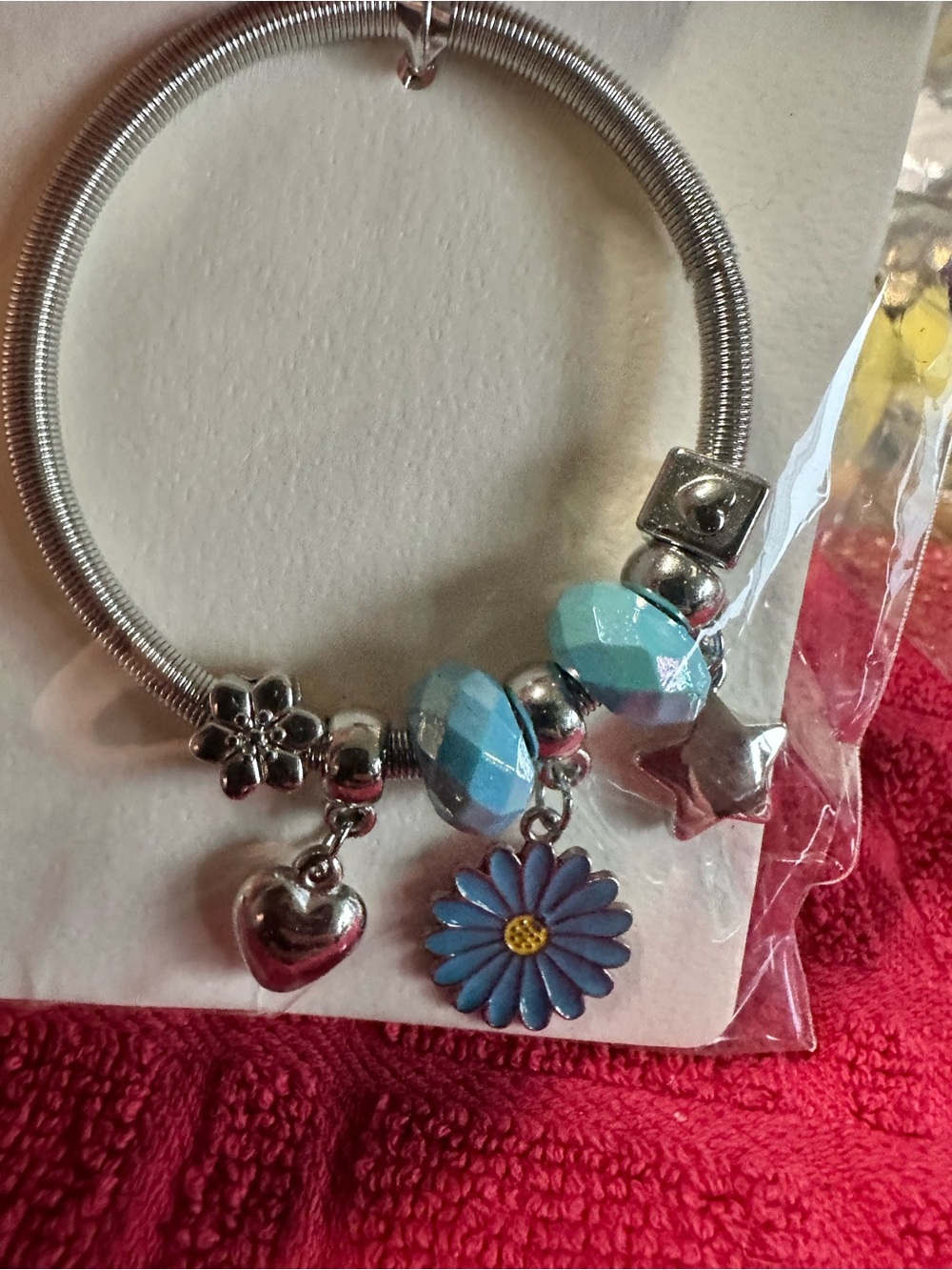 Blue Flower Charm Bracelet - Women's Silver-Tone Daisy Dangle 9